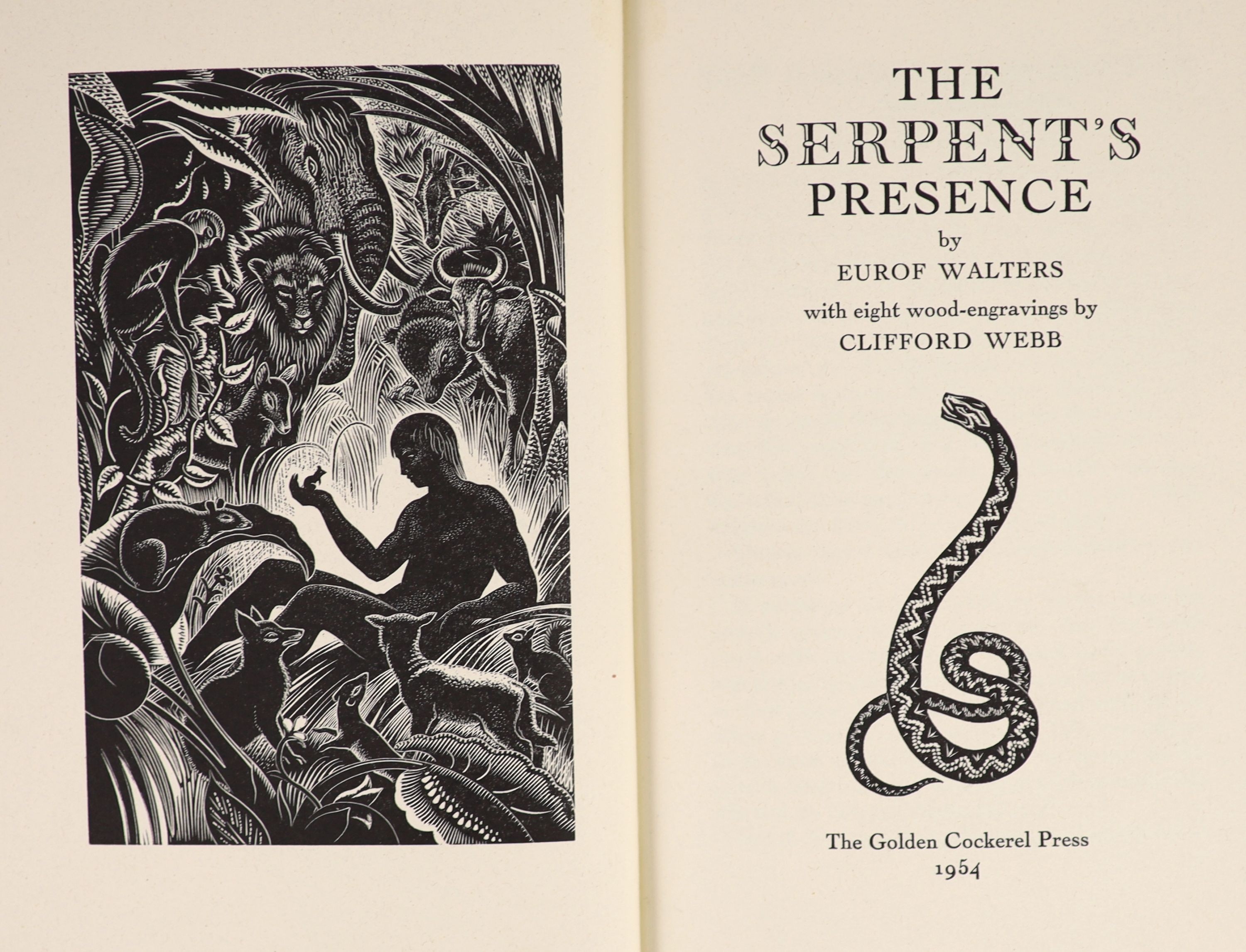 Golden Cockerel Press - Waltham Saint Lawrence, Berkshire - Swinburne, Algernon Charles - Pasiphae, one of 400, with 6 engravings by John Buckland Wright, 1950 and Walters, Eurof - The Serpent’s Presence, one of 290, wit